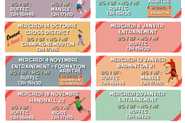 Calendrier UNSS VDC 26-27 1ère partie